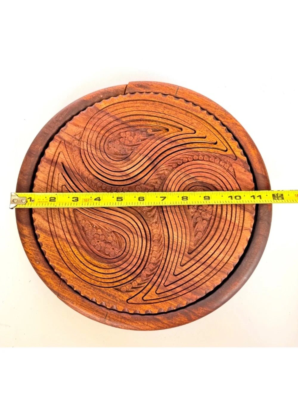 Whimsical Cottagecore Wooden Paisley Collapsible Trivet Fruit & Nut Basket Bowl